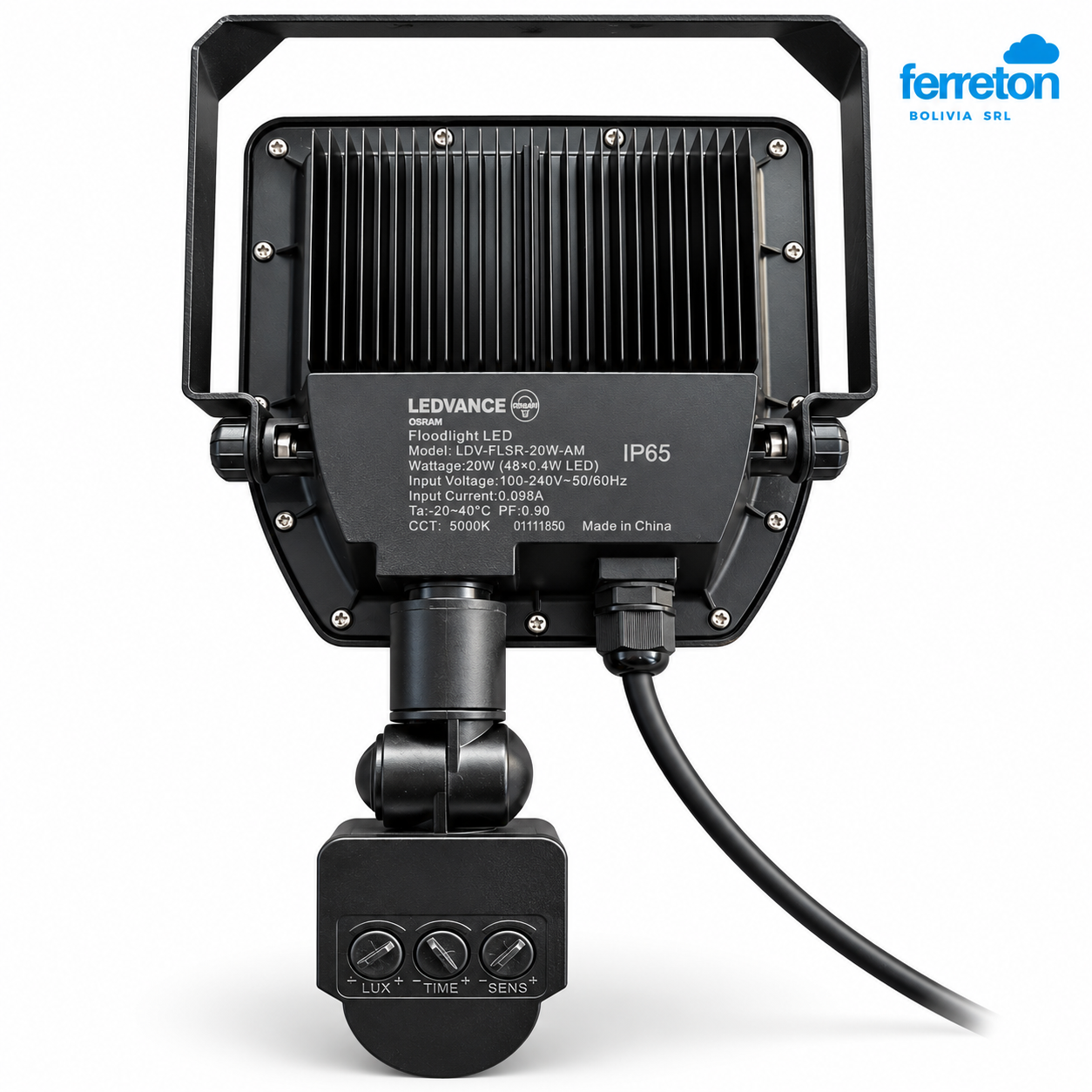 Foco LED negro con sensor de movimiento