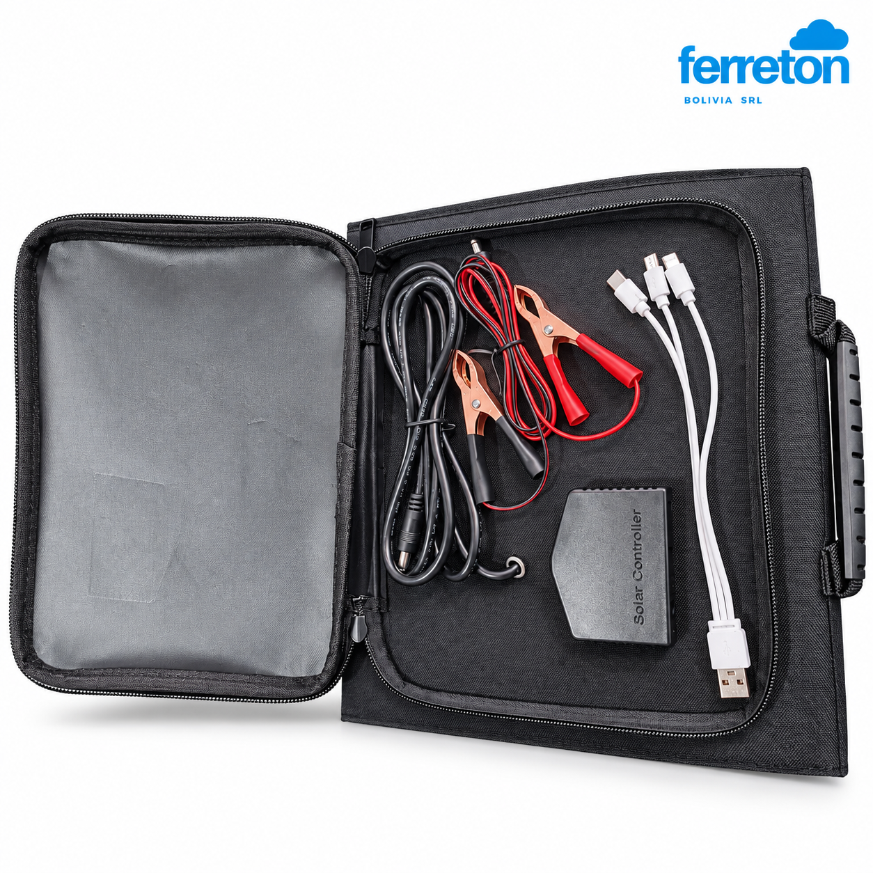 Kit portátil negro con accesorios solares